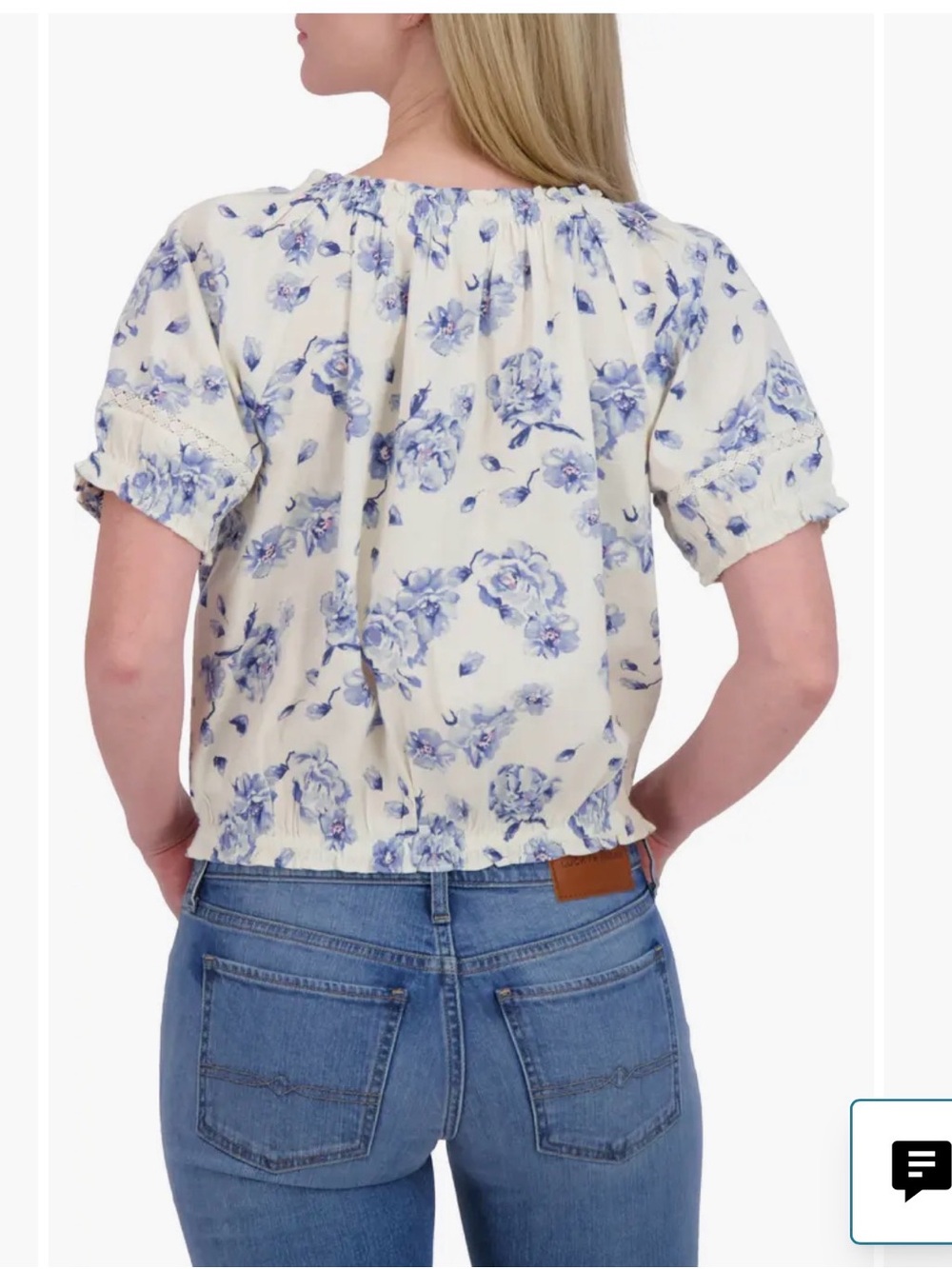 Lucky Brand Floral Puff Sleeve Cotton Bubble Top Size M - Picture 3 of 9